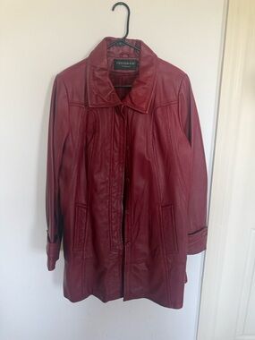 Centigrade Women's Wine-Red Leather Button Coat